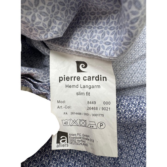 Pierre Cardin Mens Slim Fit Long Sleeve Dress Shirt Size 40 (M) Blue Pattern - Picture 8 of 16